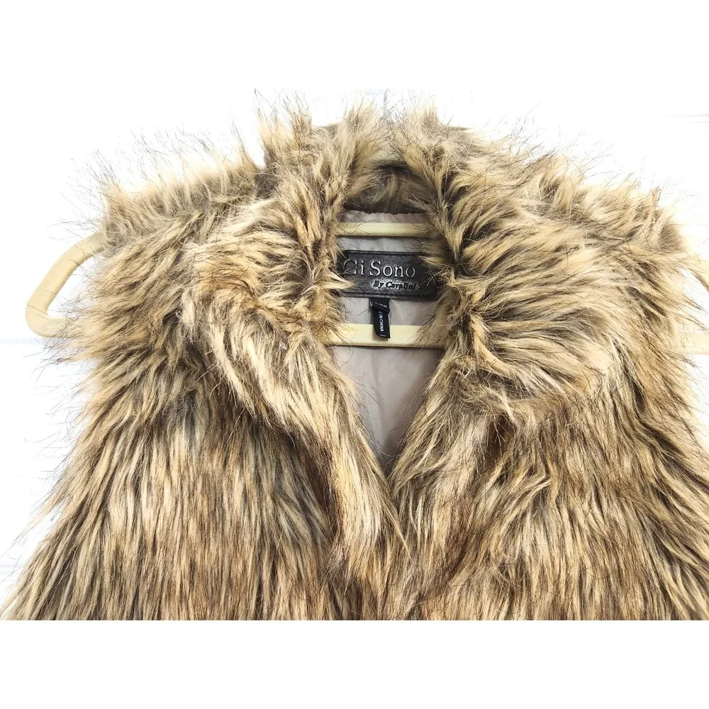 Ci Sono by Cavalini Faux Fur Vest Lined Sz Small Sleeveless BOHO Hippie